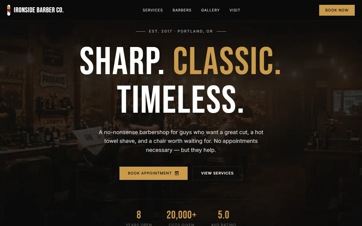 Ironside Barber demo site